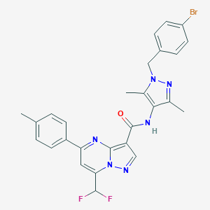 molecular formula C27H23BrF2N6O B453305 N-[1-(4-bromobenzyl)-3,5-dimethyl-1H-pyrazol-4-yl]-7-(difluoromethyl)-5-(4-methylphenyl)pyrazolo[1,5-a]pyrimidine-3-carboxamide 
