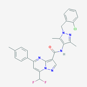 molecular formula C27H23ClF2N6O B453333 N-[1-(2-chlorobenzyl)-3,5-dimethyl-1H-pyrazol-4-yl]-7-(difluoromethyl)-5-(4-methylphenyl)pyrazolo[1,5-a]pyrimidine-3-carboxamide 