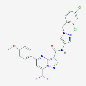 molecular formula C25H18Cl2F2N6O2 B453339 N-[1-(2,4-dichlorobenzyl)-1H-pyrazol-4-yl]-7-(difluoromethyl)-5-(4-methoxyphenyl)pyrazolo[1,5-a]pyrimidine-3-carboxamide 