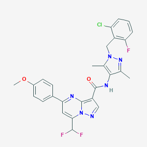 molecular formula C27H22ClF3N6O2 B453346 N-[1-(2-chloro-6-fluorobenzyl)-3,5-dimethyl-1H-pyrazol-4-yl]-7-(difluoromethyl)-5-(4-methoxyphenyl)pyrazolo[1,5-a]pyrimidine-3-carboxamide 