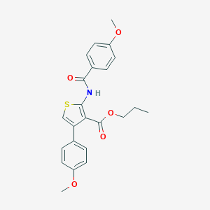 molecular formula C23H23NO5S B453349 Propyl 2-[(4-methoxybenzoyl)amino]-4-(4-methoxyphenyl)-3-thiophenecarboxylate 