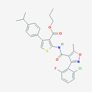 molecular formula C28H26ClFN2O4S B453374 Propyl 2-({[3-(2-chloro-6-fluorophenyl)-5-methyl-4-isoxazolyl]carbonyl}amino)-4-(4-isopropylphenyl)-3-thiophenecarboxylate 