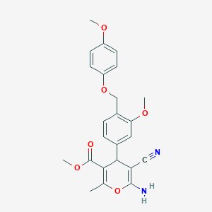 molecular formula C24H24N2O6 B453382 methyl 6-amino-5-cyano-4-{3-methoxy-4-[(4-methoxyphenoxy)methyl]phenyl}-2-methyl-4H-pyran-3-carboxylate 