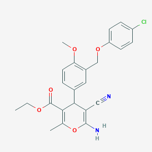molecular formula C24H23ClN2O5 B453384 ethyl 6-amino-4-{3-[(4-chlorophenoxy)methyl]-4-methoxyphenyl}-5-cyano-2-methyl-4H-pyran-3-carboxylate 