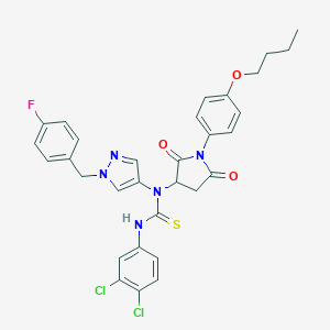 molecular formula C31H28Cl2FN5O3S B453390 N-[1-(4-BUTOXYPHENYL)-2,5-DIOXOTETRAHYDRO-1H-PYRROL-3-YL]-N'-(3,4-DICHLOROPHENYL)-N-[1-(4-FLUOROBENZYL)-1H-PYRAZOL-4-YL]THIOUREA 