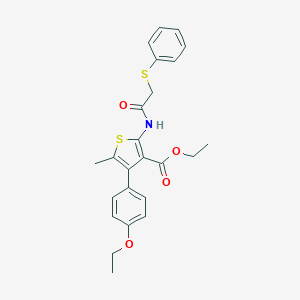 molecular formula C24H25NO4S2 B453428 Ethyl 4-(4-ethoxyphenyl)-5-methyl-2-{[(phenylsulfanyl)acetyl]amino}-3-thiophenecarboxylate 