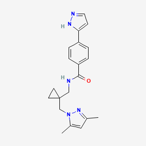 molecular formula C20H23N5O B4534295 N-[[1-[(3,5-dimethylpyrazol-1-yl)methyl]cyclopropyl]methyl]-4-(1H-pyrazol-5-yl)benzamide 