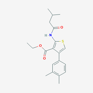 molecular formula C20H25NO3S B453446 Ethyl 4-(3,4-dimethylphenyl)-2-[(3-methylbutanoyl)amino]-3-thiophenecarboxylate 