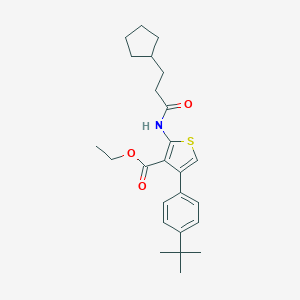 molecular formula C25H33NO3S B453453 ETHYL 4-(4-TERT-BUTYLPHENYL)-2-(3-CYCLOPENTYLPROPANAMIDO)THIOPHENE-3-CARBOXYLATE 