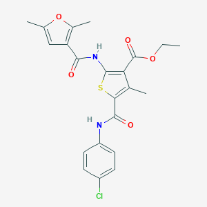 molecular formula C22H21ClN2O5S B453457 Ethyl 5-{[(4-chlorophenyl)amino]carbonyl}-2-[(2,5-dimethyl-3-furoyl)amino]-4-methyl-3-thiophenecarboxylate 