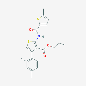 molecular formula C22H23NO3S2 B453459 Propyl 4-(2,4-dimethylphenyl)-2-{[(5-methyl-2-thienyl)carbonyl]amino}-3-thiophenecarboxylate 
