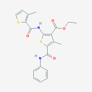 molecular formula C21H20N2O4S2 B453471 ethyl 5-(anilinocarbonyl)-4-methyl-2-{[(3-methyl-2-thienyl)carbonyl]amino}-3-thiophenecarboxylate 