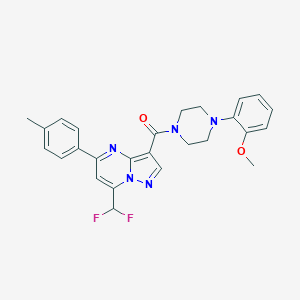 molecular formula C26H25F2N5O2 B453489 [7-(Difluoromethyl)-5-(4-methylphenyl)pyrazolo[1,5-a]pyrimidin-3-yl][4-(2-methoxyphenyl)piperazin-1-yl]methanone 