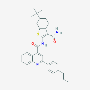 molecular formula C32H35N3O2S B453501 N-(6-tert-butyl-3-carbamoyl-4,5,6,7-tetrahydro-1-benzothiophen-2-yl)-2-(4-propylphenyl)quinoline-4-carboxamide 