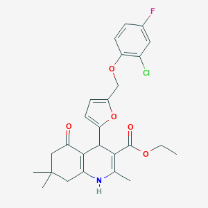 molecular formula C26H27ClFNO5 B453503 Ethyl 4-{5-[(2-chloro-4-fluorophenoxy)methyl]-2-furyl}-2,7,7-trimethyl-5-oxo-1,4,5,6,7,8-hexahydro-3-quinolinecarboxylate 