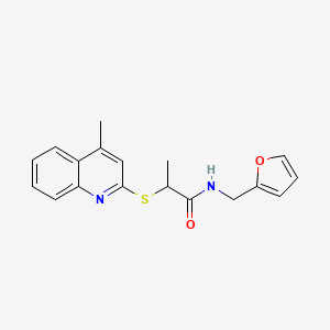 molecular formula C18H18N2O2S B4535139 N-(furan-2-ylmethyl)-2-(4-methylquinolin-2-yl)sulfanylpropanamide 