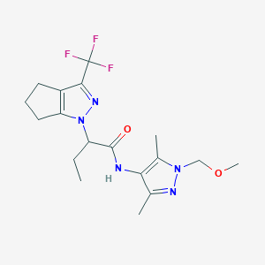 molecular formula C18H24F3N5O2 B4535163 N~1~-[1-(METHOXYMETHYL)-3,5-DIMETHYL-1H-PYRAZOL-4-YL]-2-[3-(TRIFLUOROMETHYL)-5,6-DIHYDROCYCLOPENTA[C]PYRAZOL-1(4H)-YL]BUTANAMIDE 