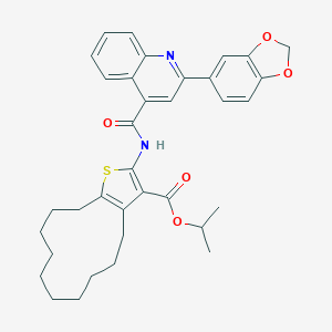 molecular formula C35H38N2O5S B453517 Isopropyl 2-({[2-(1,3-benzodioxol-5-yl)-4-quinolinyl]carbonyl}amino)-4,5,6,7,8,9,10,11,12,13-decahydrocyclododeca[b]thiophene-3-carboxylate 