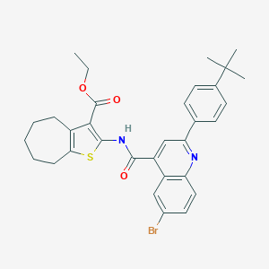 molecular formula C32H33BrN2O3S B453547 ethyl 2-({[6-bromo-2-(4-tert-butylphenyl)-4-quinolinyl]carbonyl}amino)-5,6,7,8-tetrahydro-4H-cyclohepta[b]thiophene-3-carboxylate 