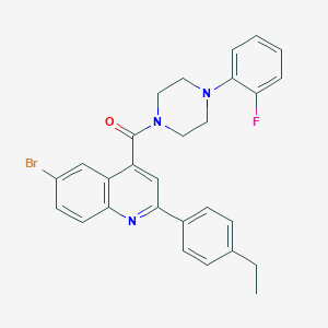 molecular formula C28H25BrFN3O B453564 6-Bromo-2-(4-ethylphenyl)-4-{[4-(2-fluorophenyl)-1-piperazinyl]carbonyl}quinoline 