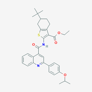 molecular formula C34H38N2O4S B453569 Ethyl 6-tert-butyl-2-({[2-(4-isopropoxyphenyl)-4-quinolinyl]carbonyl}amino)-4,5,6,7-tetrahydro-1-benzothiophene-3-carboxylate 