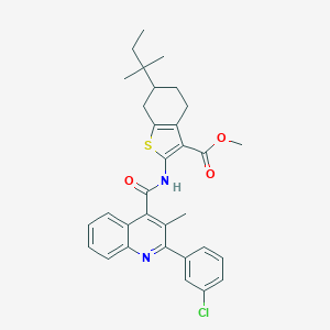 molecular formula C32H33ClN2O3S B453576 Methyl 2-({[2-(3-chlorophenyl)-3-methyl-4-quinolinyl]carbonyl}amino)-6-tert-pentyl-4,5,6,7-tetrahydro-1-benzothiophene-3-carboxylate 