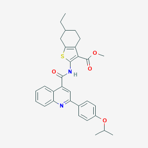 molecular formula C31H32N2O4S B453578 Methyl 6-ethyl-2-({[2-(4-isopropoxyphenyl)-4-quinolinyl]carbonyl}amino)-4,5,6,7-tetrahydro-1-benzothiophene-3-carboxylate 