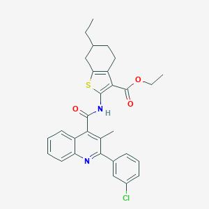 molecular formula C30H29ClN2O3S B453583 Ethyl 2-({[2-(3-chlorophenyl)-3-methyl-4-quinolinyl]carbonyl}amino)-6-ethyl-4,5,6,7-tetrahydro-1-benzothiophene-3-carboxylate 