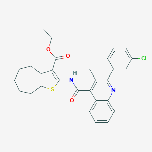 molecular formula C29H27ClN2O3S B453584 ethyl 2-({[2-(3-chlorophenyl)-3-methyl-4-quinolinyl]carbonyl}amino)-5,6,7,8-tetrahydro-4H-cyclohepta[b]thiophene-3-carboxylate 