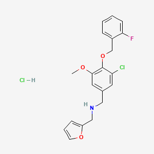 molecular formula C20H20Cl2FNO3 B4535853 N-[[3-chloro-4-[(2-fluorophenyl)methoxy]-5-methoxyphenyl]methyl]-1-(furan-2-yl)methanamine;hydrochloride 