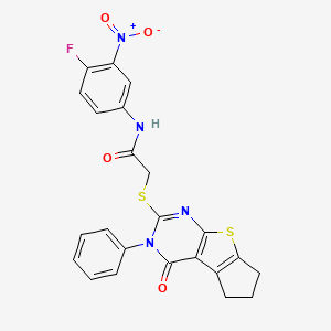 molecular formula C23H17FN4O4S2 B4535908 N-(4-fluoro-3-nitrophenyl)-2-[(4-oxo-3-phenyl-3,5,6,7-tetrahydro-4H-cyclopenta[4,5]thieno[2,3-d]pyrimidin-2-yl)sulfanyl]acetamide 