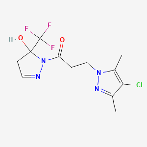 molecular formula C12H14ClF3N4O2 B4536403 3-(4-CHLORO-3,5-DIMETHYL-1H-PYRAZOL-1-YL)-1-[5-HYDROXY-5-(TRIFLUOROMETHYL)-4,5-DIHYDRO-1H-PYRAZOL-1-YL]-1-PROPANONE 