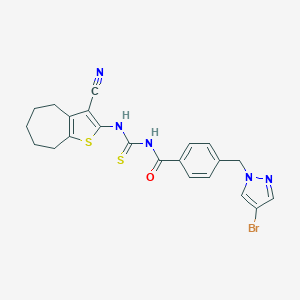 molecular formula C22H20BrN5OS2 B453641 N-{4-[(4-BROMO-1H-PYRAZOL-1-YL)METHYL]BENZOYL}-N'-(3-CYANO-5,6,7,8-TETRAHYDRO-4H-CYCLOHEPTA[B]THIOPHEN-2-YL)THIOUREA 