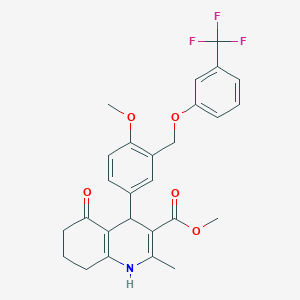 molecular formula C27H26F3NO5 B453647 Methyl 4-(4-methoxy-3-{[3-(trifluoromethyl)phenoxy]methyl}phenyl)-2-methyl-5-oxo-1,4,5,6,7,8-hexahydro-3-quinolinecarboxylate 