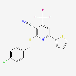 B4536585 2-[(4-chlorobenzyl)thio]-6-(2-thienyl)-4-(trifluoromethyl)nicotinonitrile CAS No. 330551-79-6