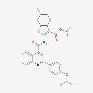 molecular formula C32H34N2O4S B453671 Isopropyl 2-({[2-(4-isopropoxyphenyl)-4-quinolinyl]carbonyl}amino)-6-methyl-4,5,6,7-tetrahydro-1-benzothiophene-3-carboxylate 