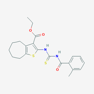 molecular formula C21H24N2O3S2 B453688 ethyl 2-({[(2-methylbenzoyl)amino]carbothioyl}amino)-5,6,7,8-tetrahydro-4H-cyclohepta[b]thiophene-3-carboxylate 