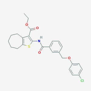 molecular formula C26H26ClNO4S B453696 ethyl 2-({3-[(4-chlorophenoxy)methyl]benzoyl}amino)-5,6,7,8-tetrahydro-4H-cyclohepta[b]thiophene-3-carboxylate 