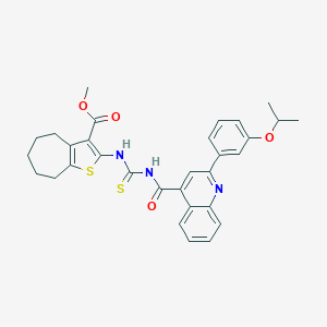 molecular formula C31H31N3O4S2 B453701 METHYL 2-{[({[2-(3-ISOPROPOXYPHENYL)-4-QUINOLYL]CARBONYL}AMINO)CARBOTHIOYL]AMINO}-5,6,7,8-TETRAHYDRO-4H-CYCLOHEPTA[B]THIOPHENE-3-CARBOXYLATE 