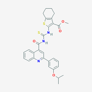 molecular formula C30H29N3O4S2 B453705 METHYL 2-{[({[2-(3-ISOPROPOXYPHENYL)-4-QUINOLYL]CARBONYL}AMINO)CARBOTHIOYL]AMINO}-4,5,6,7-TETRAHYDRO-1-BENZOTHIOPHENE-3-CARBOXYLATE 