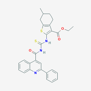 molecular formula C29H27N3O3S2 B453712 Ethyl 6-methyl-2-({[(2-phenylquinolin-4-yl)carbonyl]carbamothioyl}amino)-4,5,6,7-tetrahydro-1-benzothiophene-3-carboxylate 