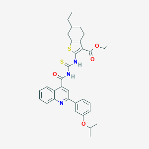 molecular formula C33H35N3O4S2 B453720 Ethyl 6-ethyl-2-{[({[2-(3-isopropoxyphenyl)-4-quinolinyl]carbonyl}amino)carbothioyl]amino}-4,5,6,7-tetrahydro-1-benzothiophene-3-carboxylate 