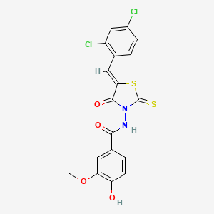 molecular formula C18H12Cl2N2O4S2 B4537208 N-[(5Z)-5-[(2,4-dichlorophenyl)methylidene]-4-oxo-2-sulfanylidene-1,3-thiazolidin-3-yl]-4-hydroxy-3-methoxybenzamide 