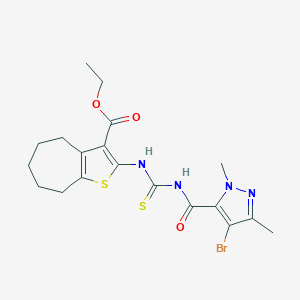 molecular formula C19H23BrN4O3S2 B453721 ethyl 2-[({[(4-bromo-1,3-dimethyl-1H-pyrazol-5-yl)carbonyl]amino}carbothioyl)amino]-5,6,7,8-tetrahydro-4H-cyclohepta[b]thiophene-3-carboxylate 