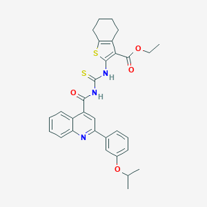 molecular formula C31H31N3O4S2 B453724 ETHYL 2-{[({[2-(3-ISOPROPOXYPHENYL)-4-QUINOLYL]CARBONYL}AMINO)CARBOTHIOYL]AMINO}-4,5,6,7-TETRAHYDRO-1-BENZOTHIOPHENE-3-CARBOXYLATE 