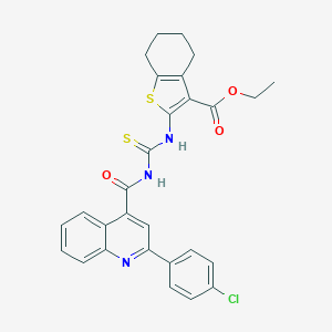 molecular formula C28H24ClN3O3S2 B453726 ETHYL 2-{[({[2-(4-CHLOROPHENYL)-4-QUINOLYL]CARBONYL}AMINO)CARBOTHIOYL]AMINO}-4,5,6,7-TETRAHYDRO-1-BENZOTHIOPHENE-3-CARBOXYLATE 