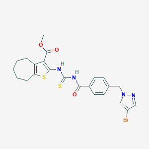 molecular formula C23H23BrN4O3S2 B453729 methyl 2-{[({4-[(4-bromo-1H-pyrazol-1-yl)methyl]benzoyl}amino)carbothioyl]amino}-5,6,7,8-tetrahydro-4H-cyclohepta[b]thiophene-3-carboxylate 