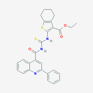 molecular formula C28H25N3O3S2 B453734 ETHYL 2-[({[(2-PHENYL-4-QUINOLYL)CARBONYL]AMINO}CARBOTHIOYL)AMINO]-4,5,6,7-TETRAHYDRO-1-BENZOTHIOPHENE-3-CARBOXYLATE 