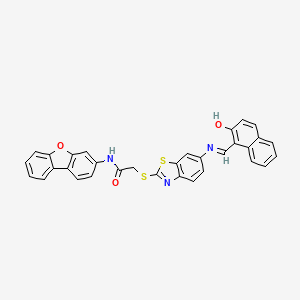 molecular formula C32H21N3O3S2 B4537428 N-(DIBENZO[B,D]FURAN-3-YL)-2-[(6-{[(Z)-(2-HYDROXY-1-NAPHTHYL)METHYLENE]AMINO}-1,3-BENZOTHIAZOL-2-YL)SULFANYL]ACETAMIDE 