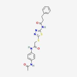 molecular formula C21H21N5O3S2 B4537473 N-[5-({[(4-ACETAMIDOPHENYL)CARBAMOYL]METHYL}SULFANYL)-1,3,4-THIADIAZOL-2-YL]-3-PHENYLPROPANAMIDE 